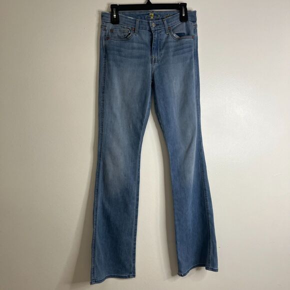 7 For All Mankind Denim - 7 For All Mankind Womens Light Wash A Pocket Flare Leg Trouser Jeans Denim Sz 28